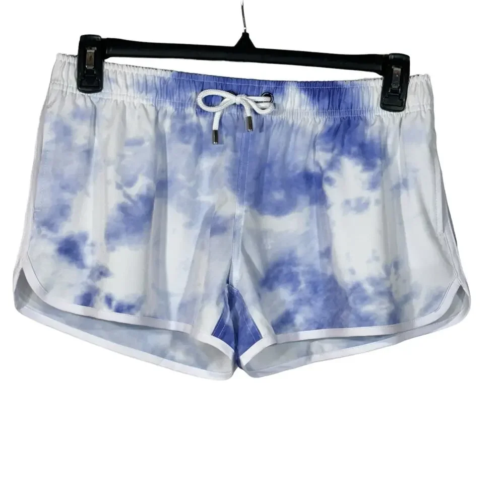 Franks Large Swim Board Shorts Tie-Dye Quick Dry Pockets Elastic Waist Purple